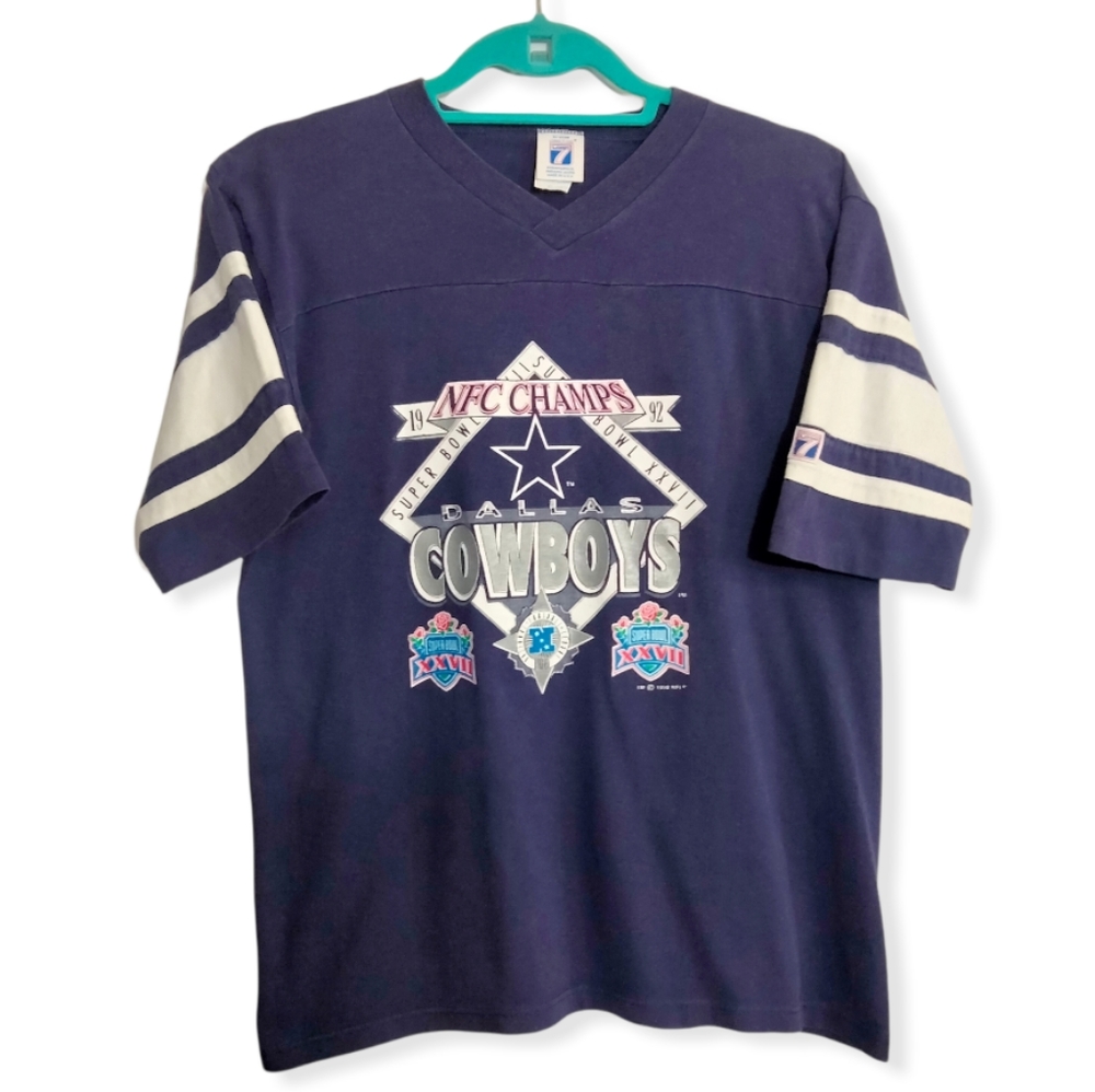 Vintage 1992 Logo 7 Dallas Cowboys Single Stitch T Shirt NFL Kids XL (18-20)